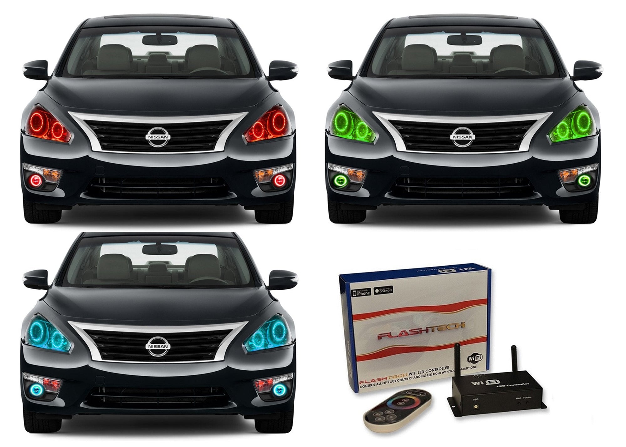 Nissan-Altima-2013, 2014, 2015-LED-Halo-Headlights and Fog Lights-RGB-WiFi Remote-NI-ALS1315-V3HFWI
