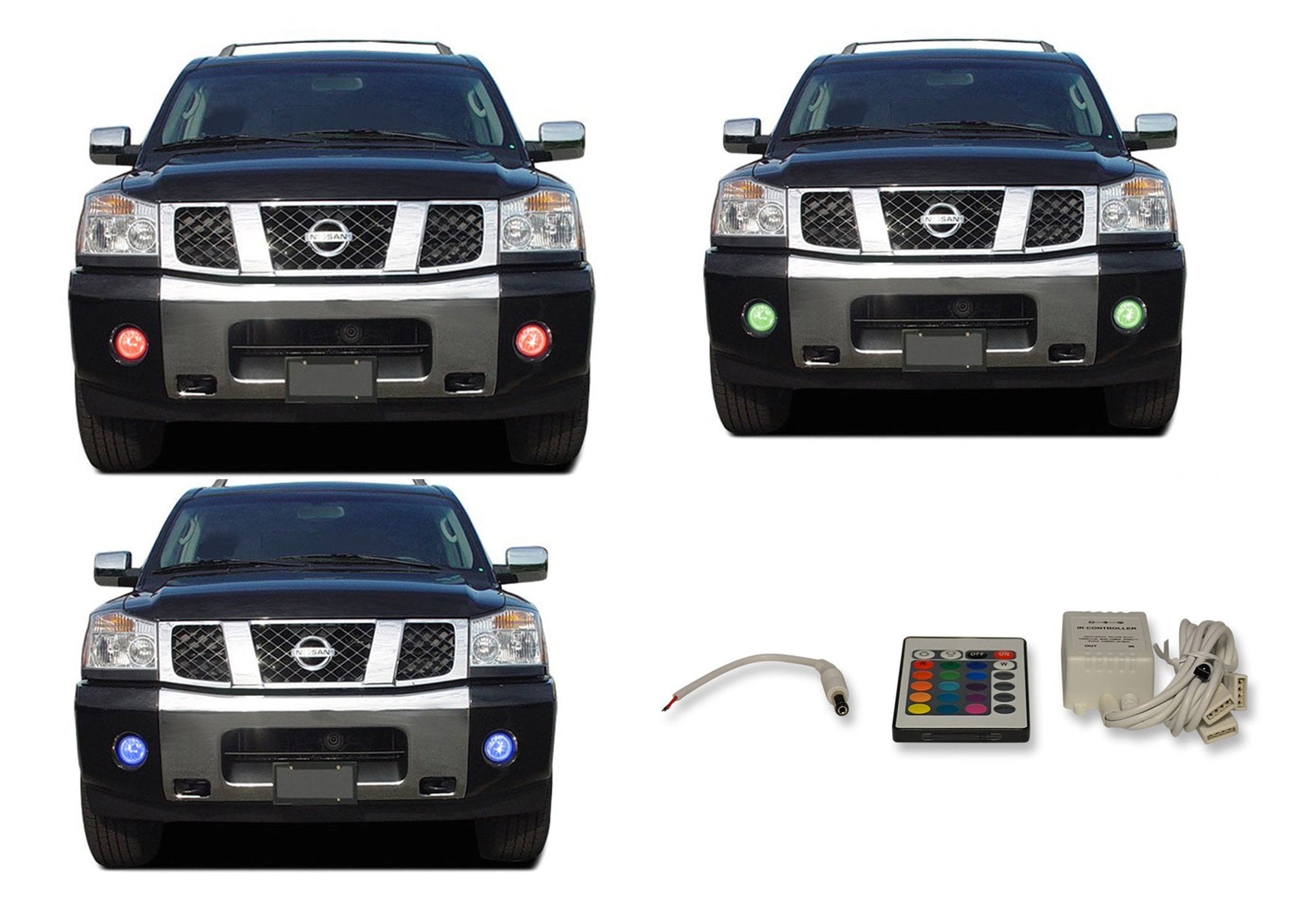Nissan-Armada-2004, 2005, 2006, 2007-LED-Halo-Fog Lights-RGB-IR Remote-NI-AR0407-V3FIR