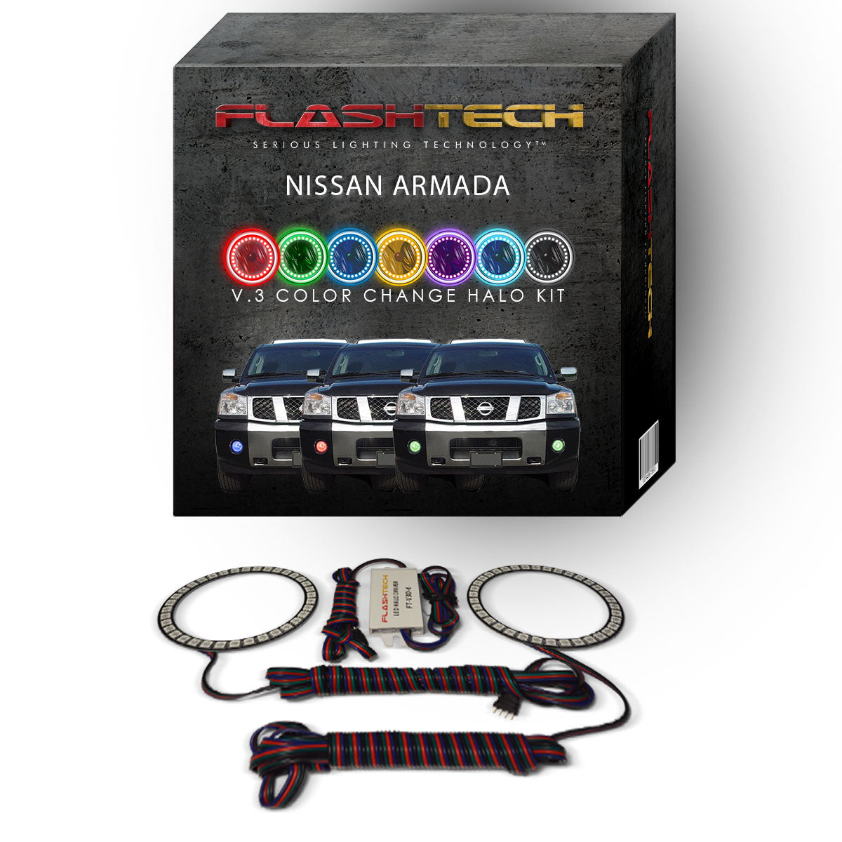 Nissan-Armada-2004, 2005, 2006, 2007-LED-Halo-Fog Lights-RGB-No Remote-NI-AR0407-V3F