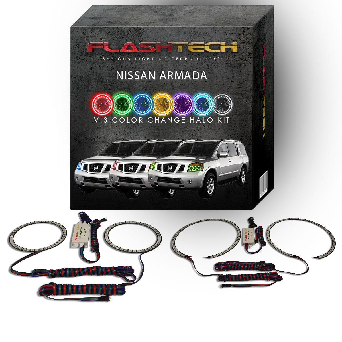 Nissan-Armada-2004, 2005, 2006, 2007, 2008, 2009, 2010, 2011, 2012, 2013, 2014-LED-Halo-Headlights-RGB-No Remote-NI-AR0414-V3H