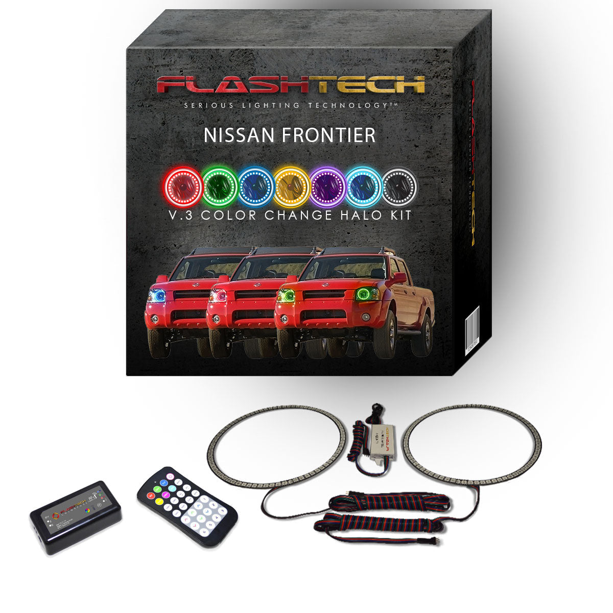 Nissan-Frontier-2001, 2002, 2003, 2004-LED-Halo-Headlights-RGB-RF Remote-NI-FR0104-V3HRF
