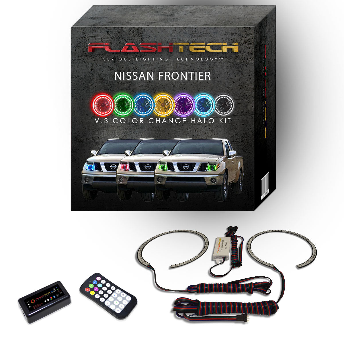 Nissan-Frontier-2005, 2006, 2007, 2008-LED-Halo-Headlights-RGB-RF Remote-NI-FR0508-V3HRF