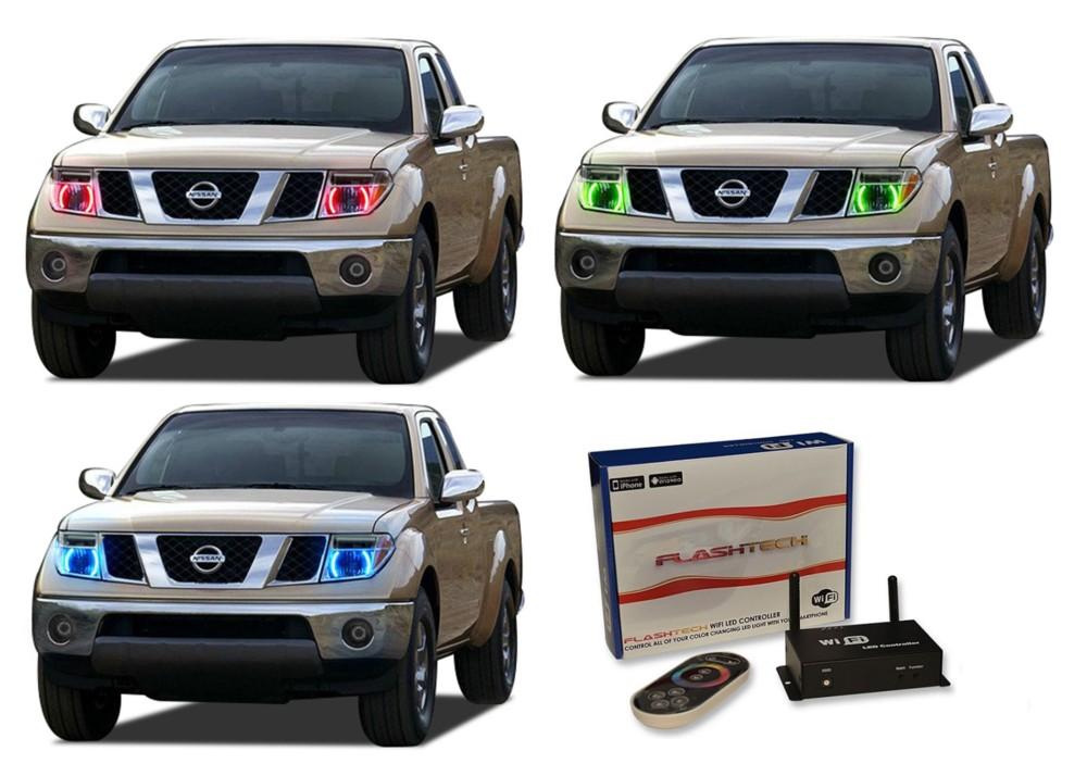 Nissan-Frontier-2005, 2006, 2007, 2008-LED-Halo-Headlights-RGB-WiFi Remote-NI-FR0508-V3HWI