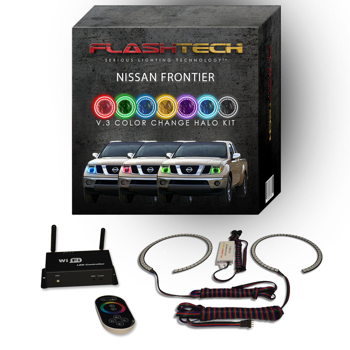 Nissan-Frontier-2005, 2006, 2007, 2008-LED-Halo-Headlights-RGB-IR Remote-NI-FR0508-V3HIR