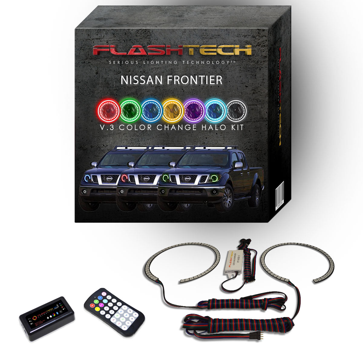 Nissan-Frontier-2009, 2010, 2011, 2012, 2013, 2014, 2015, 2016, 2017, 2018, 2019-LED-Halo-Headlights-RGB-RF Remote-NI-FR0916-V3HRF