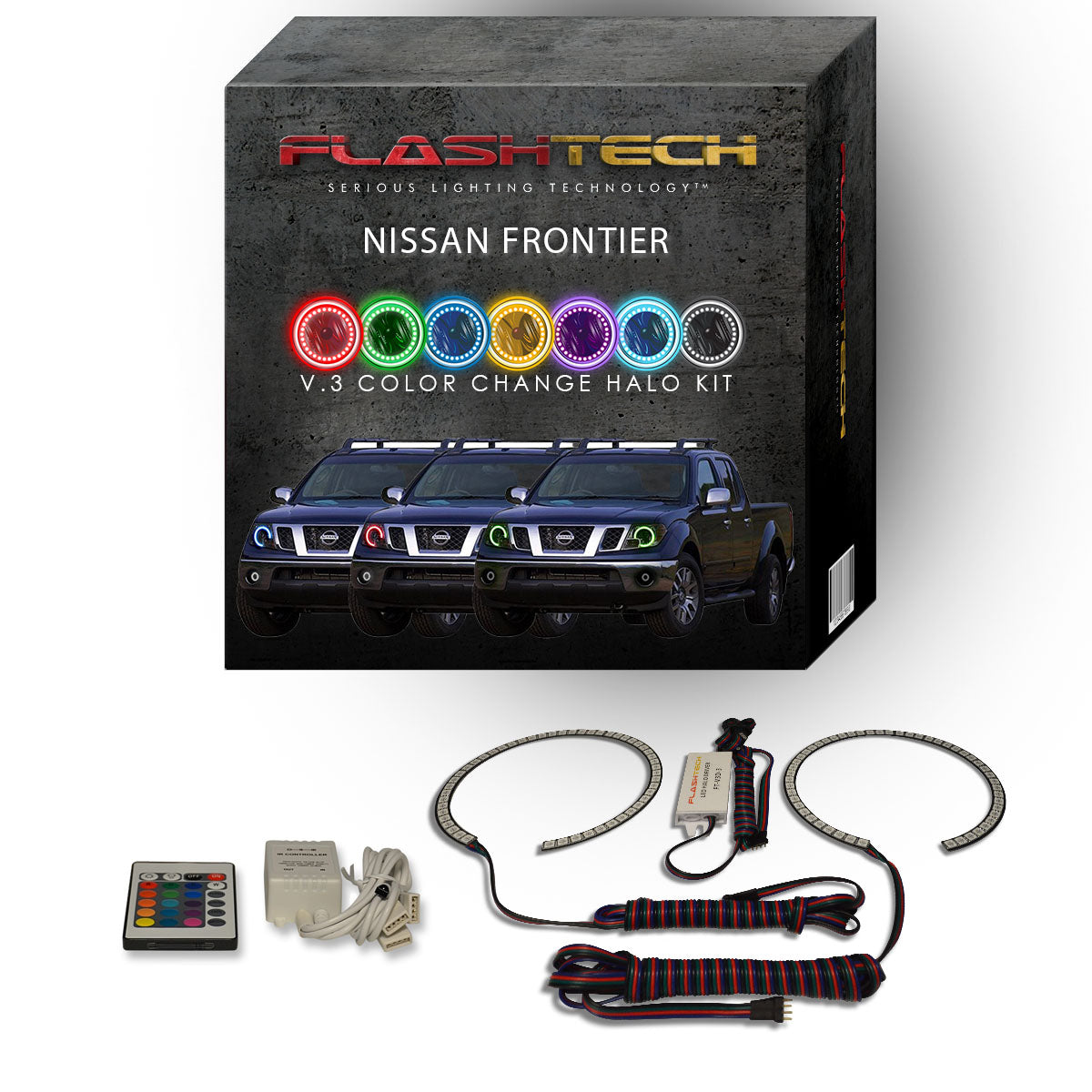 Nissan-Frontier-2009, 2010, 2011, 2012, 2013, 2014, 2015, 2016, 2017, 2018, 2019-LED-Halo-Headlights-RGB-Bluetooth RF Remote-NI-FR0916-V3HBTRF