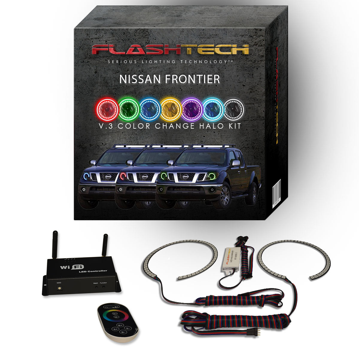 Nissan-Frontier-2009, 2010, 2011, 2012, 2013, 2014, 2015, 2016, 2017, 2018, 2019-LED-Halo-Headlights-RGB-IR Remote-NI-FR0916-V3HIR