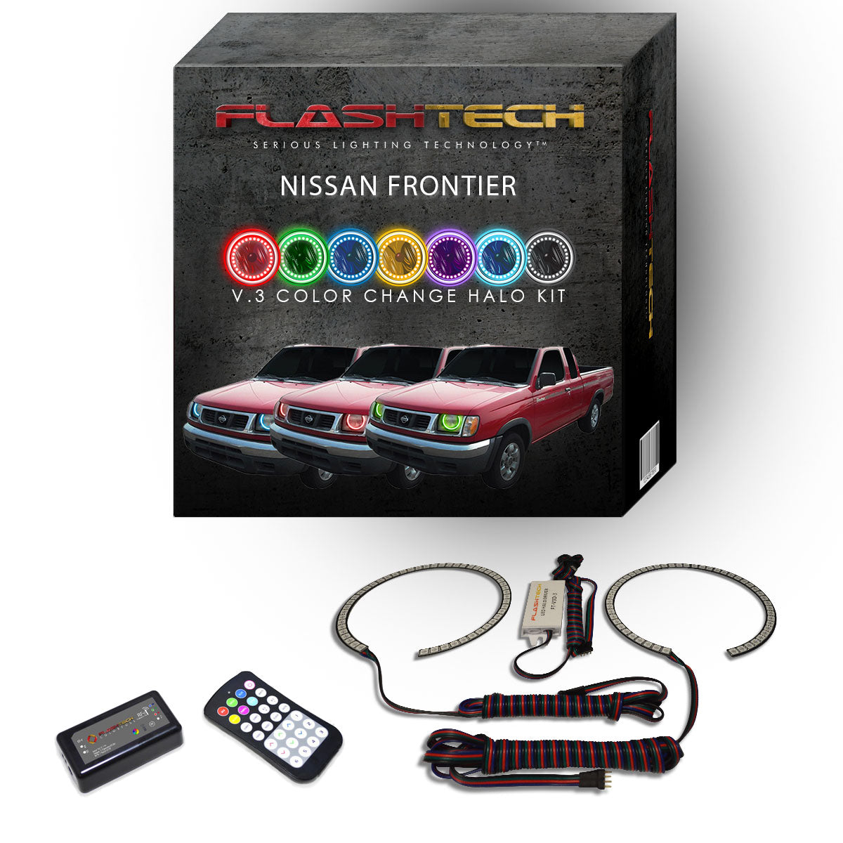 Nissan-Frontier-1998, 1999, 2000-LED-Halo-Headlights-RGB-RF Remote-NI-FR9800-V3HRF