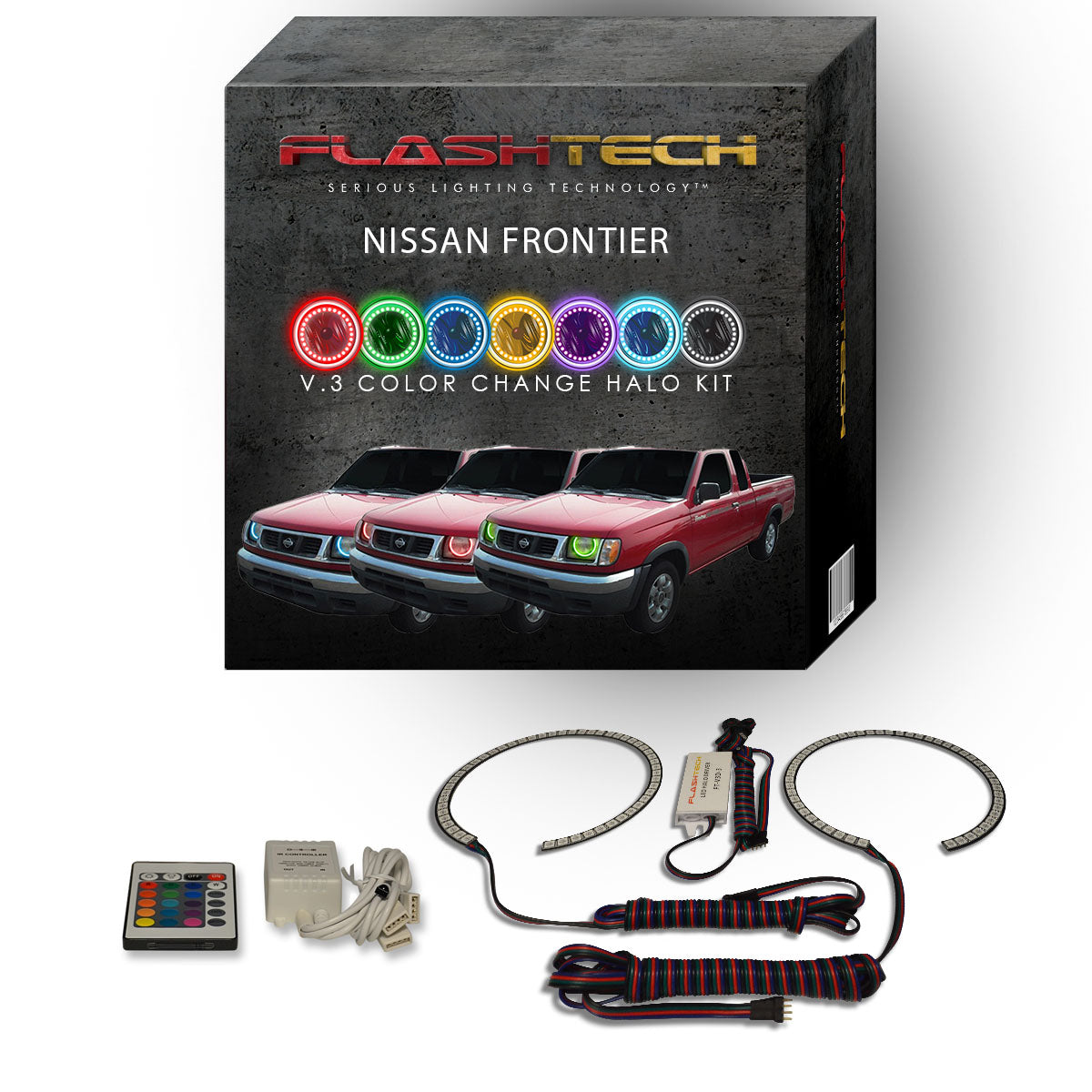 Nissan-Frontier-1998, 1999, 2000-LED-Halo-Headlights-RGB-Bluetooth RF Remote-NI-FR9800-V3HBTRF