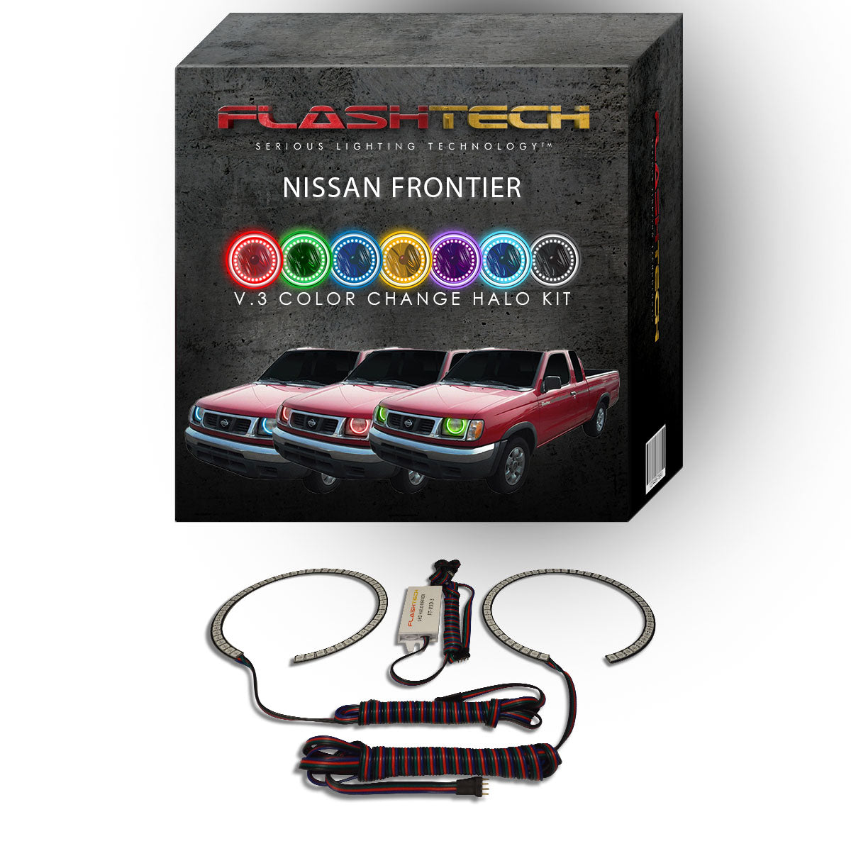 Nissan-Frontier-1998, 1999, 2000-LED-Halo-Headlights-RGB-No Remote-NI-FR9800-V3H