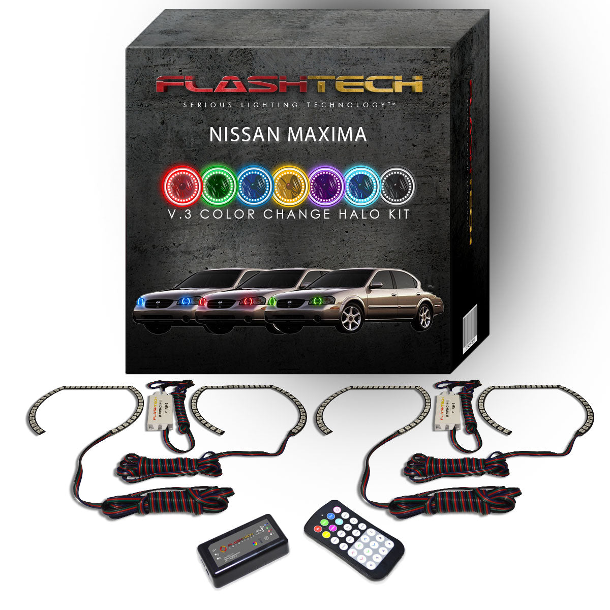 Nissan-Maxima-2000, 2001-LED-Halo-Headlights-RGB-RF Remote-NI-MX0001-V3HRF