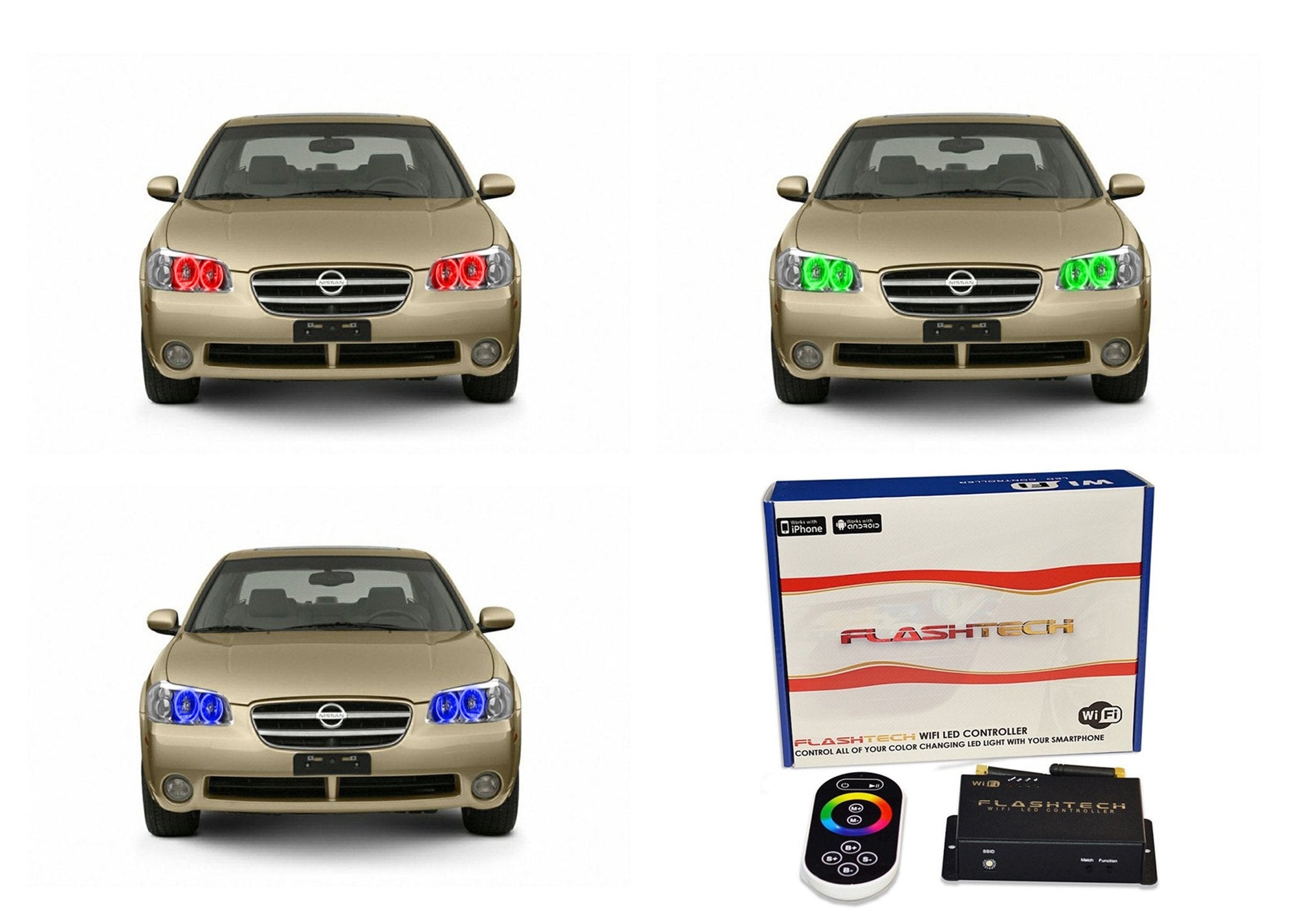 Nissan-Maxima-2002, 2003-LED-Halo-Headlights-RGB-WiFi Remote-NI-MX0203-V3HWI