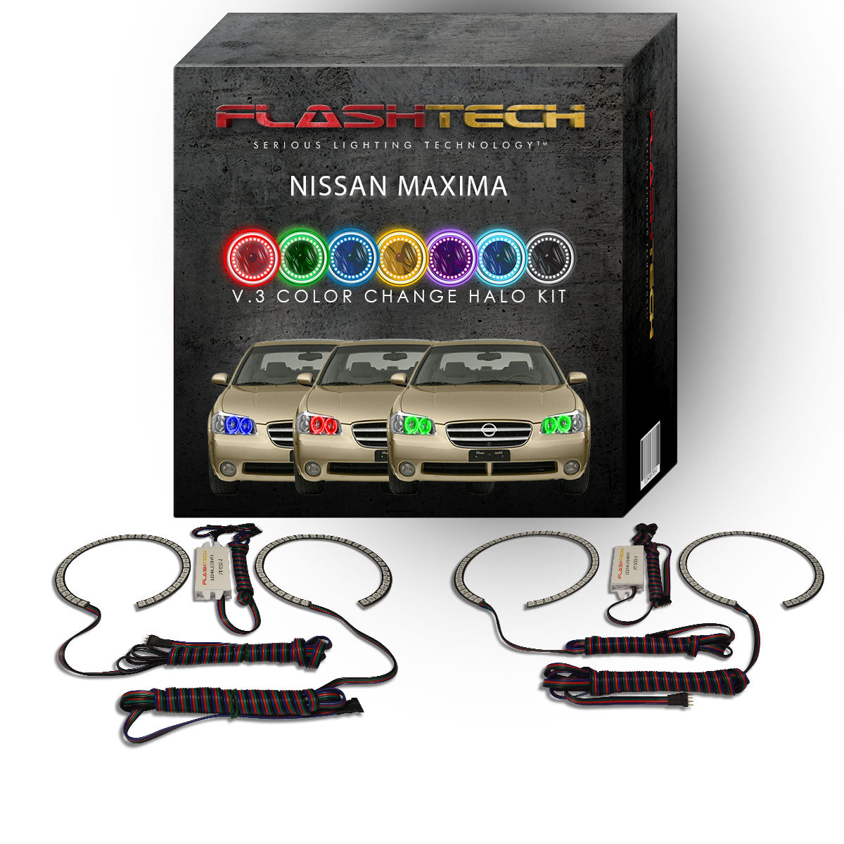 Nissan-Maxima-2002, 2003-LED-Halo-Headlights-RGB-No Remote-NI-MX0203-V3H