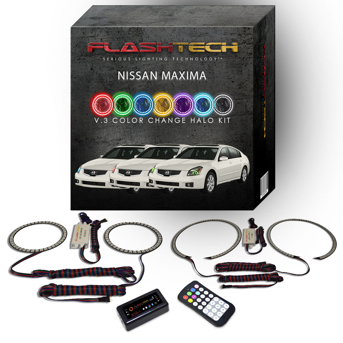 Nissan-Maxima-2007, 2008-LED-Halo-Headlights-RGB-RF Remote-NI-MX0708-V3HRF