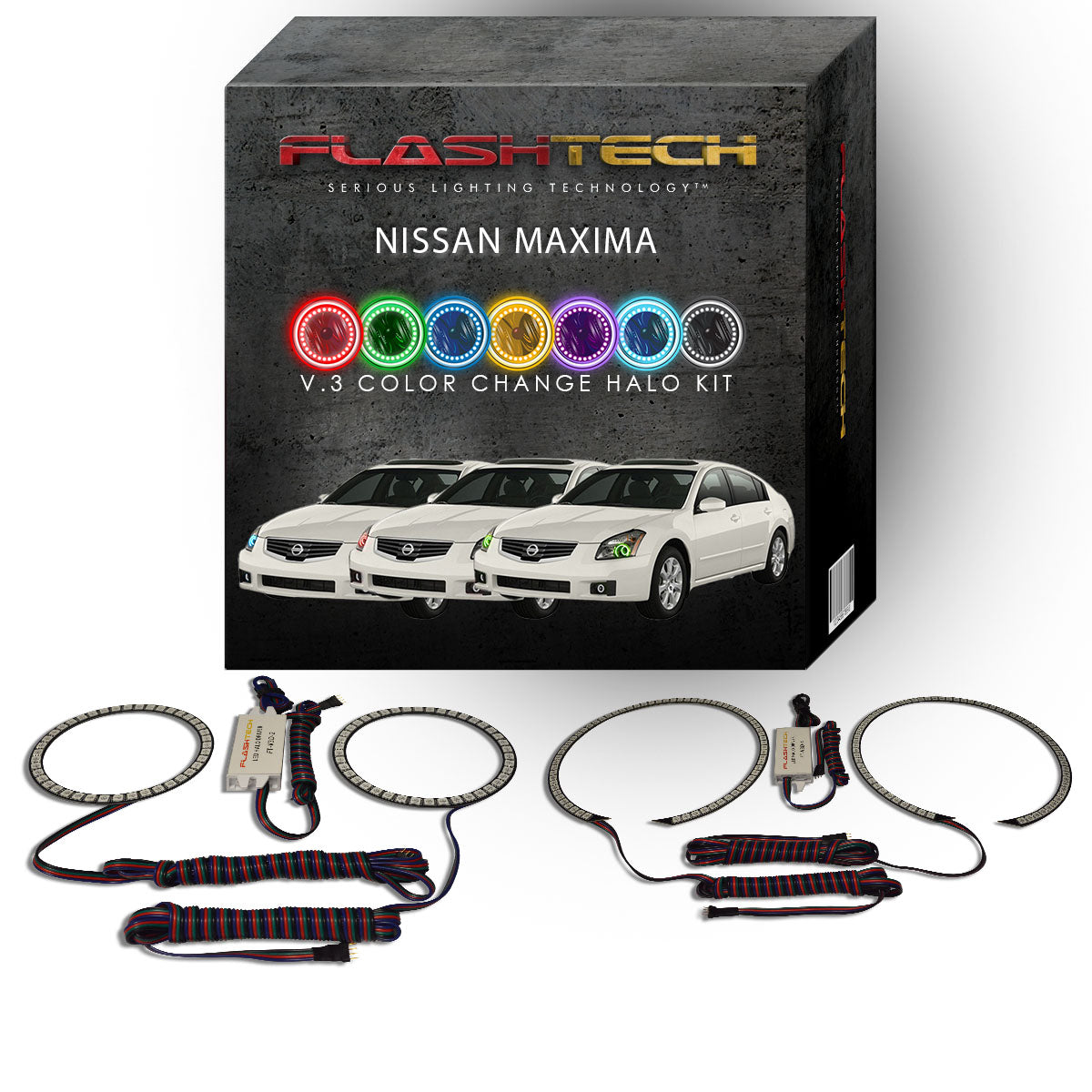 Nissan-Maxima-2007, 2008-LED-Halo-Headlights-RGB-No Remote-NI-MX0708-V3H