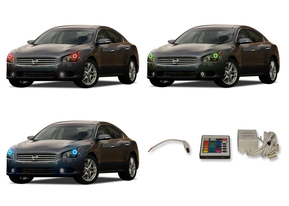 Nissan-Maxima-2009, 2010, 2011, 2012, 2013, 2014-LED-Halo-Headlights-RGB-IR Remote-NI-MX0914-V3HIR