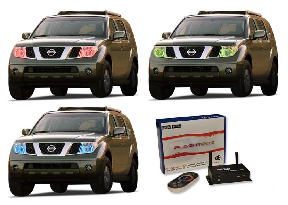 Nissan-Pathfinder-2005, 2006, 2007, 2008, 2009, 2010, 2011, 2012-LED-Halo-Headlights-RGB-WiFi Remote-NI-PF0512-V3HWI