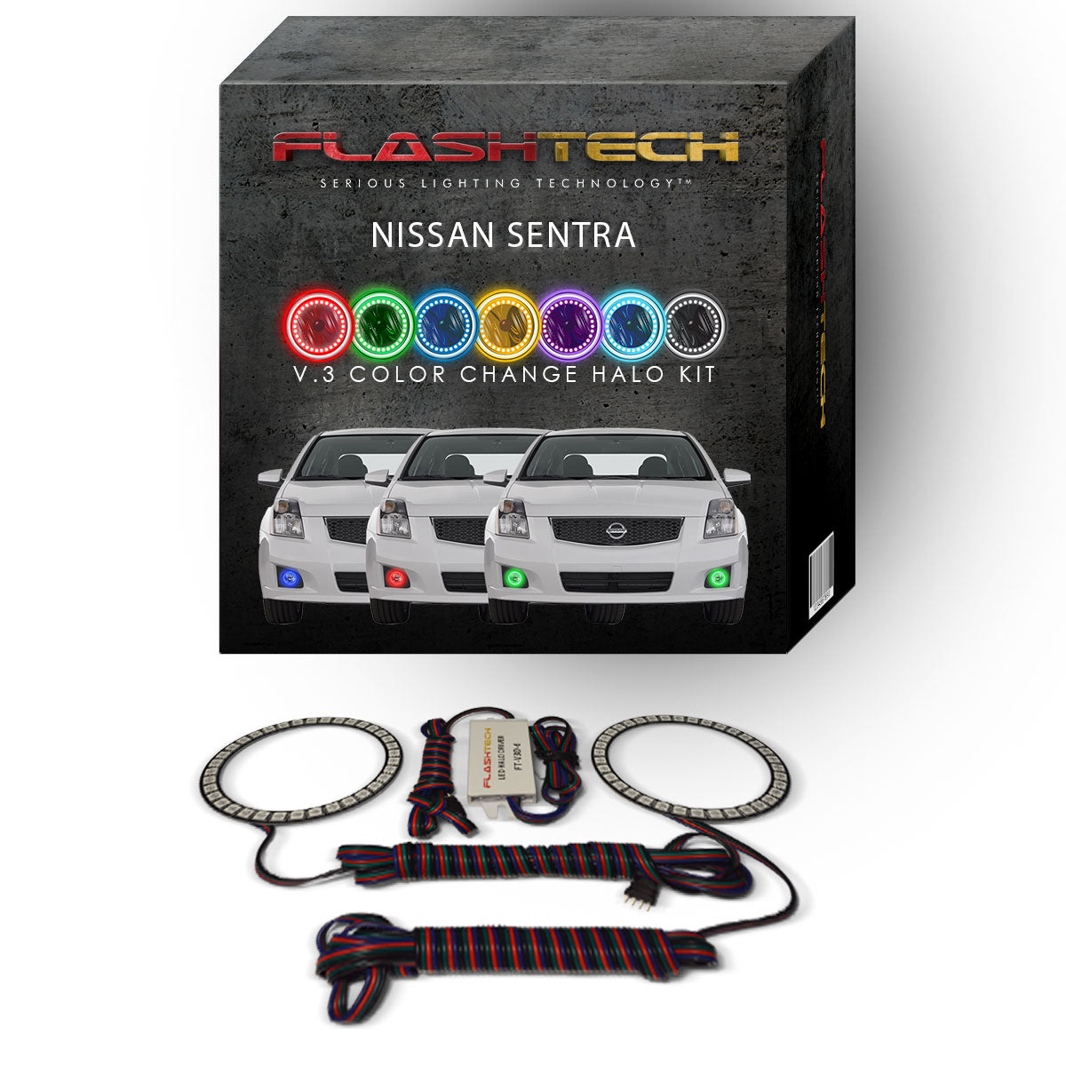 Nissan-Sentra-2007, 2008, 2009, 2010, 2011-LED-Halo-Fog Lights-RGB-No Remote-NI-SE0711-V3F