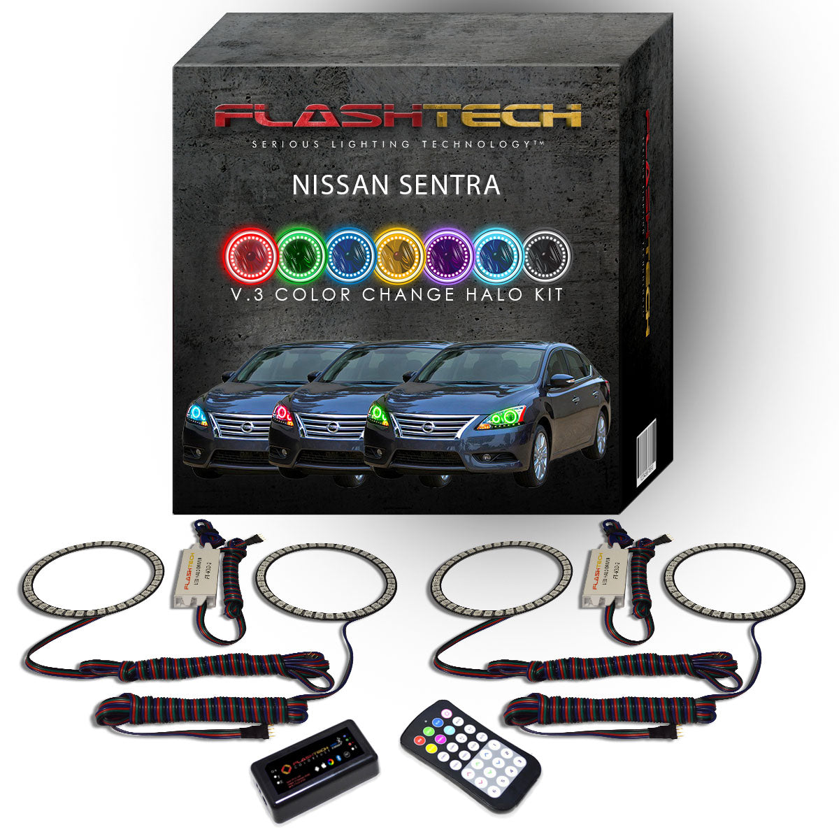 Nissan-Sentra-2013, 2014, 2015-LED-Halo-Headlights-RGB-RF Remote-NI-SE1315-V3HRF