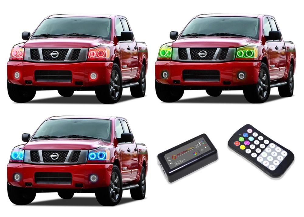 Nissan-Titan-2004, 2005, 2006, 2007, 2008, 2009, 2010, 2011, 2012, 2013, 2014-LED-Halo-Headlights-RGB-Colorfuse RF Remote-NI-TI0414-V3HCFRF