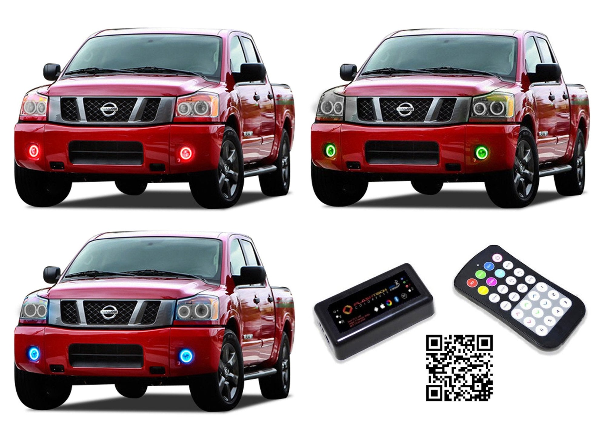Nissan-Titan-2004, 2005, 2006, 2007, 2008, 2009, 2010, 2011, 2012, 2013, 2014, 2015-LED-Halo-Fog Lights-RGB-Bluetooth RF Remote-NI-TI0415-V3FBTRF