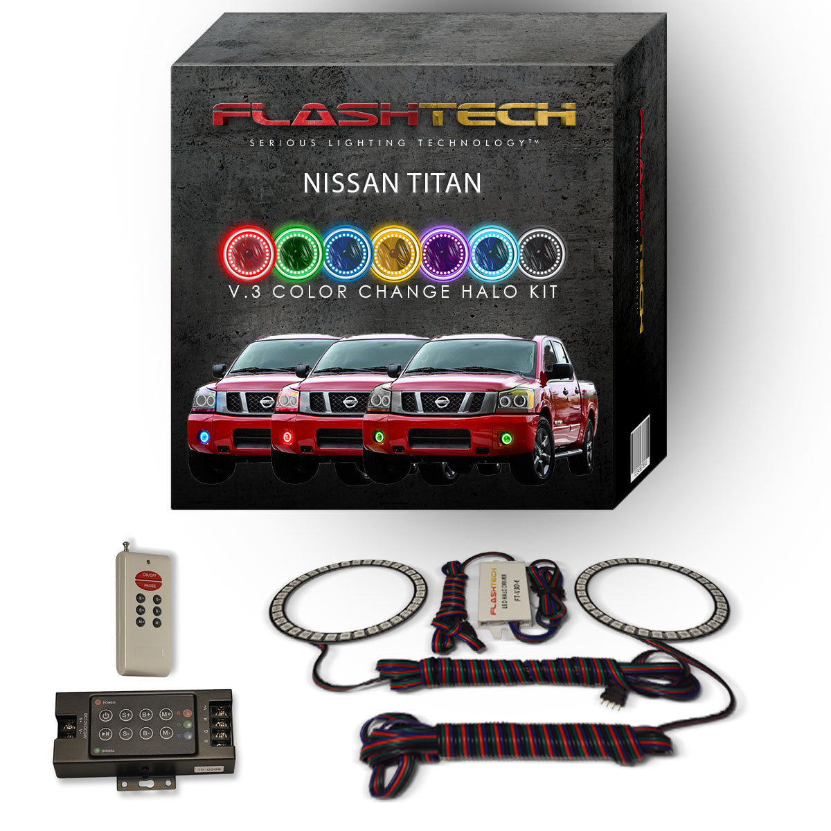 Nissan-Titan-2004, 2005, 2006, 2007, 2008, 2009, 2010, 2011, 2012, 2013, 2014, 2015-LED-Halo-Fog Lights-RGB-Bluetooth RF Remote-NI-TI0415-V3FBTRF