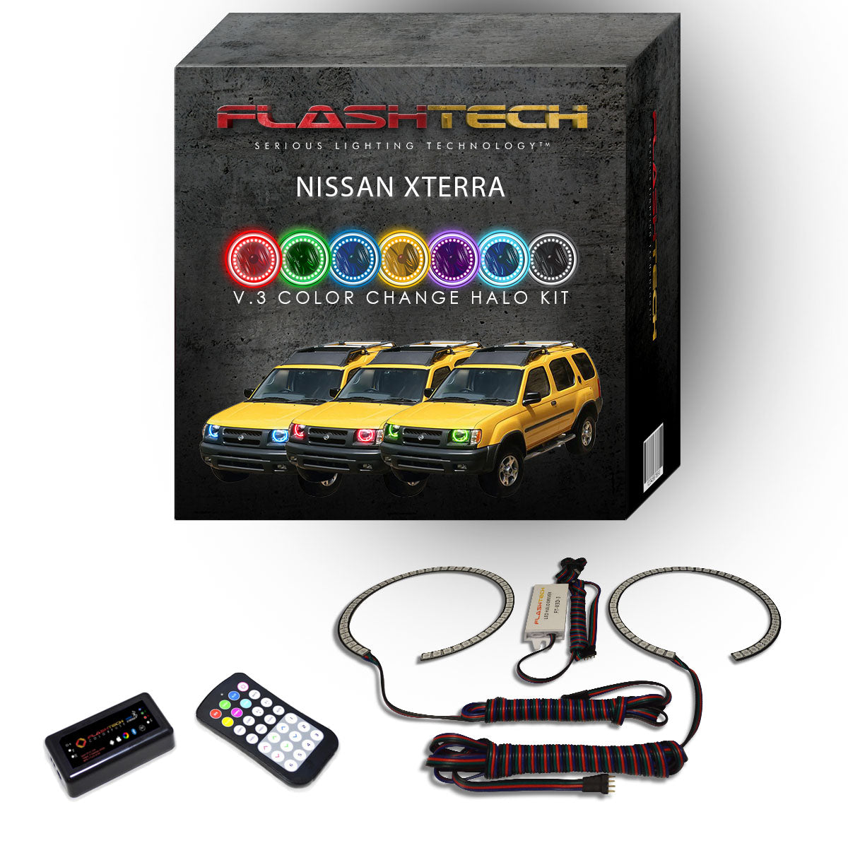 Nissan-Xterra-2000, 2001-LED-Halo-Headlights-RGB-RF Remote-NI-XT0001-V3HRF