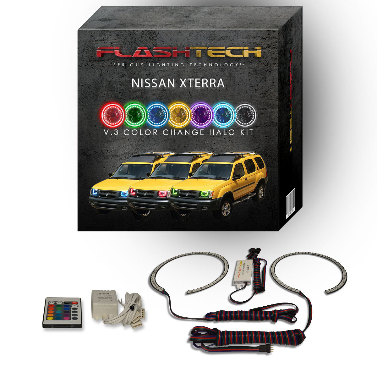 Nissan-Xterra-2000, 2001-LED-Halo-Headlights-RGB-Bluetooth RF Remote-NI-XT0001-V3HBTRF