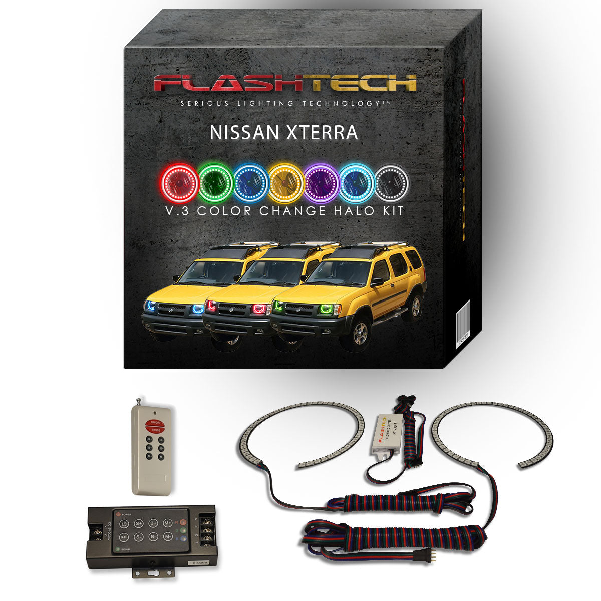 Nissan-Xterra-2000, 2001-LED-Halo-Headlights-RGB-IR Remote-NI-XT0001-V3HIR