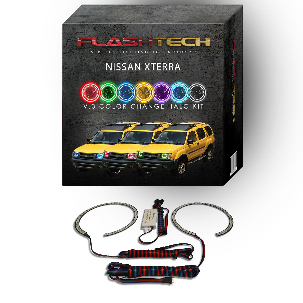 Nissan-Xterra-2000, 2001-LED-Halo-Headlights-RGB-No Remote-NI-XT0001-V3H