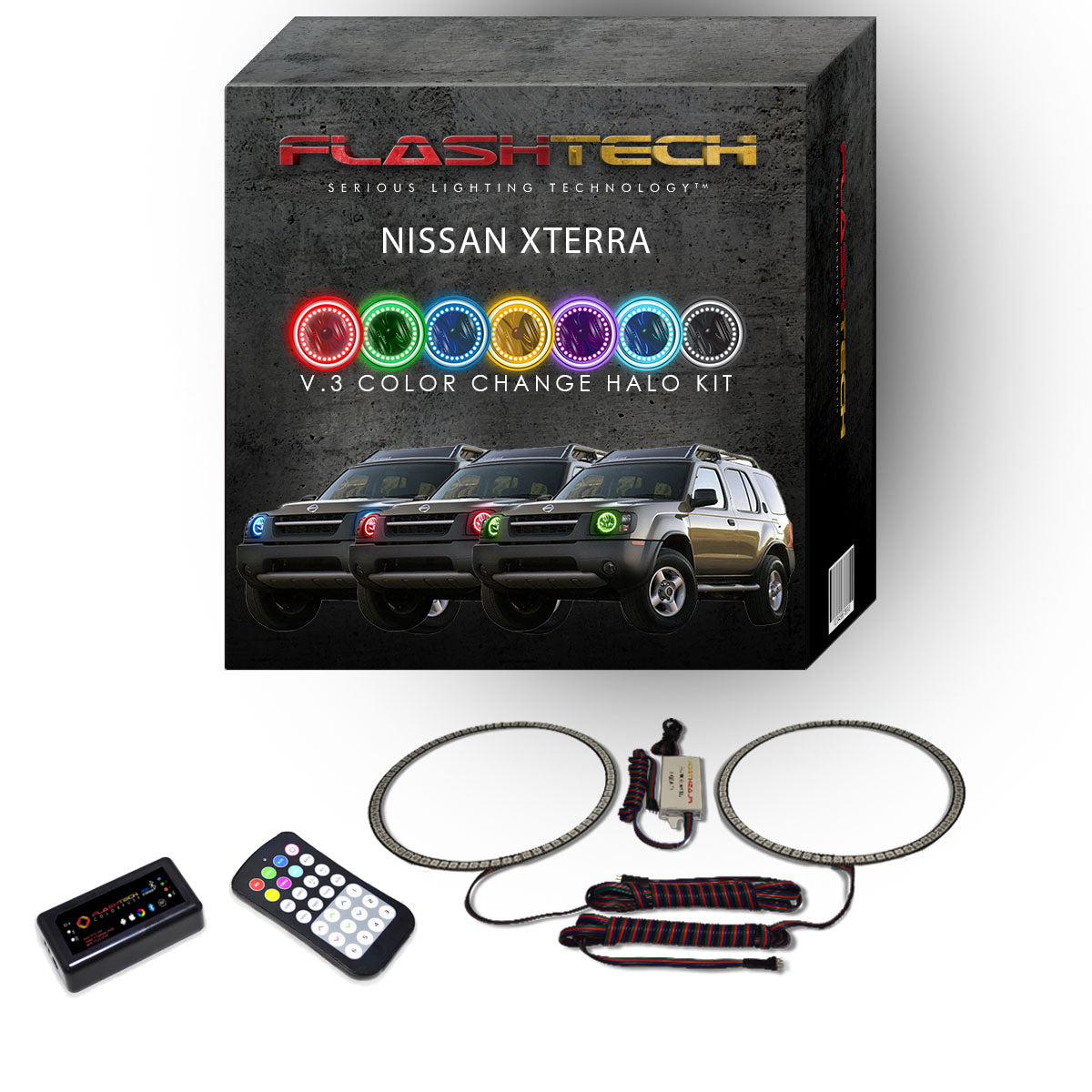 Nissan-Xterra-2002, 2003, 2004-LED-Halo-Headlights-RGB-RF Remote-NI-XT0204-V3HRF