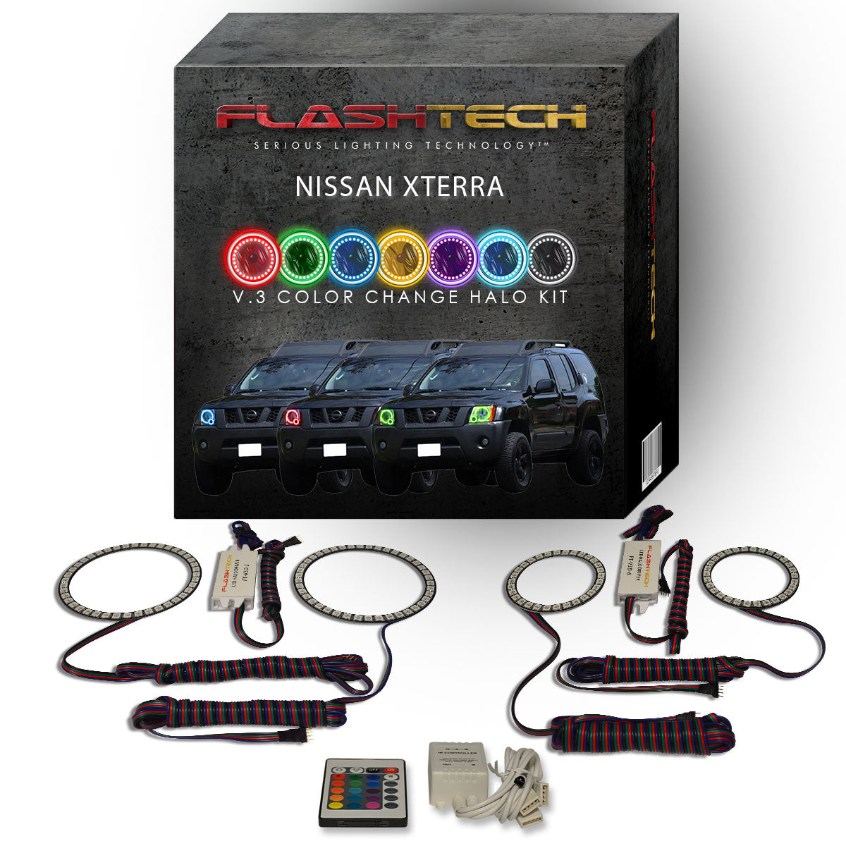 Nissan-Xterra-2005, 2006, 2007, 2008, 2009, 2010, 2011, 2012, 2013, 2014-LED-Halo-Headlights-RGB-Bluetooth RF Remote-NI-XT0515-V3HBTRF