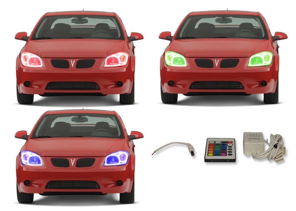Pontiac-G5-2005, 2006, 2007, 2008, 2009, 2010-LED-Halo-Headlights-RGB-IR Remote-PO-G50510-V3HIR