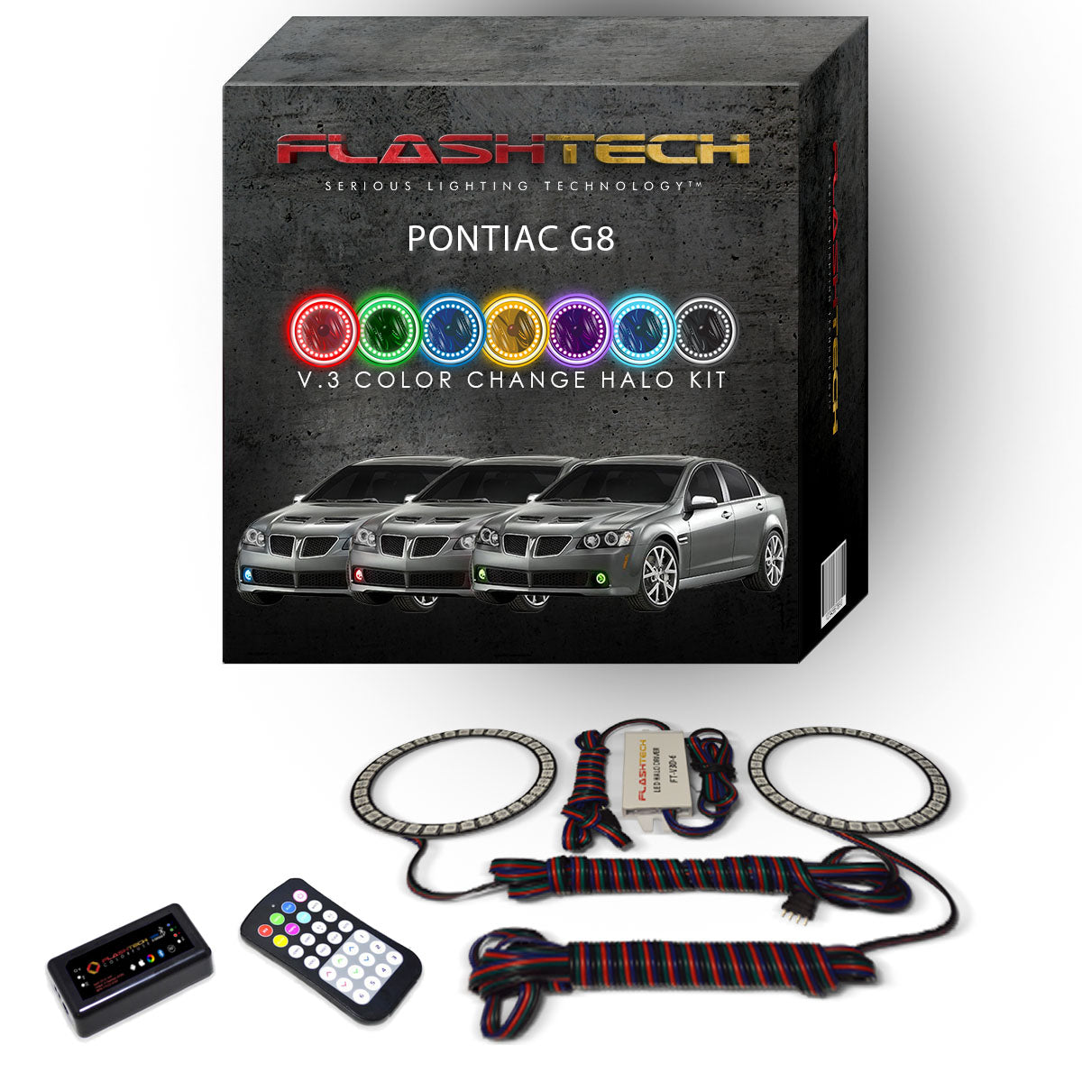 Pontiac-G8-2008, 2009-LED-Halo-Fog Lights-RGB-Bluetooth RF Remote-PO-G80809-V3FBTRF