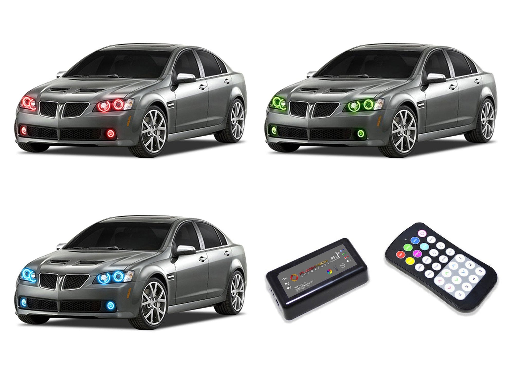 Pontiac-G8-2008, 2009-LED-Halo-Headlights and Fog Lights-RGB-Colorfuse RF Remote-PO-G80809-V3HFCFRF