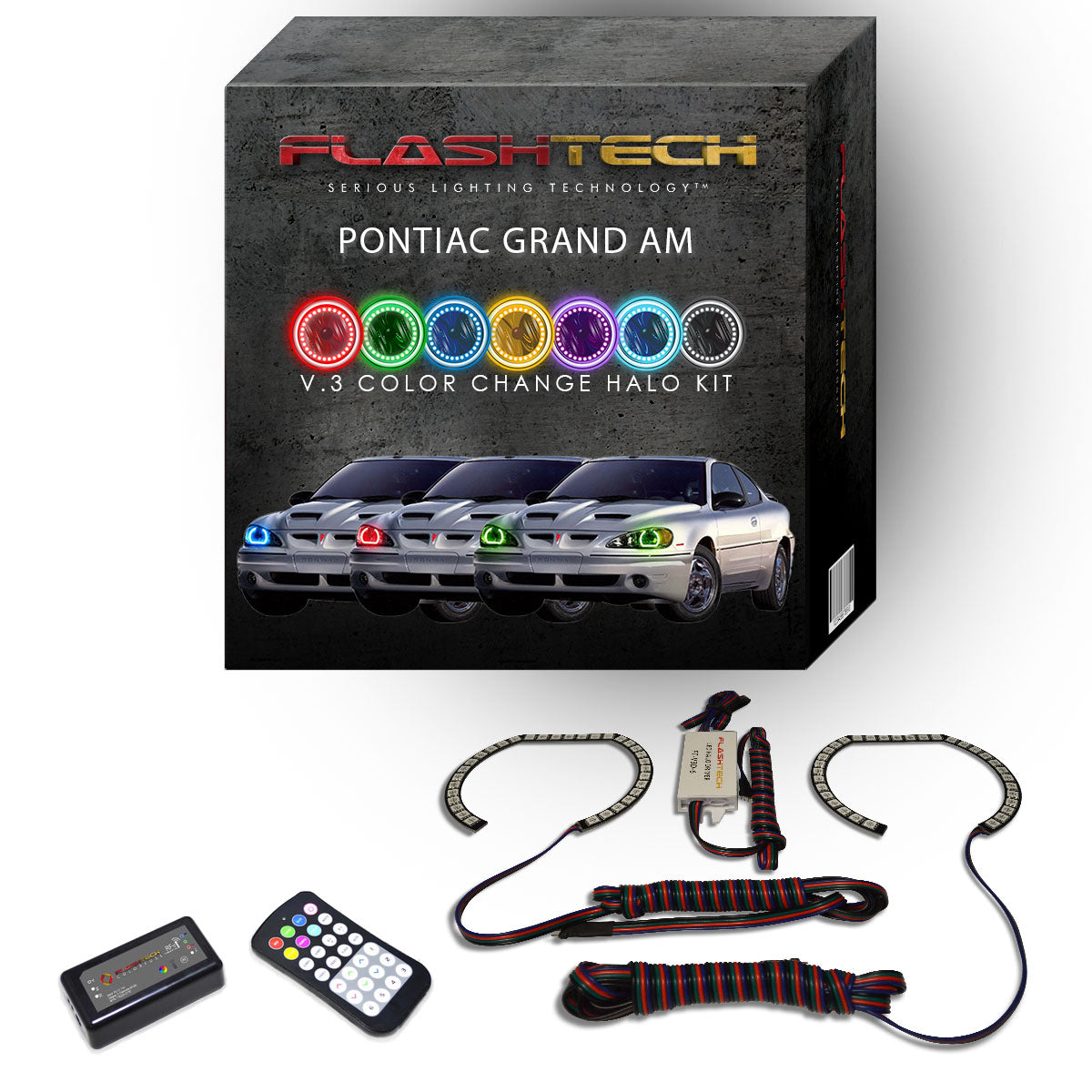 Pontiac-Grand Am-1995, 1996, 1997, 1998, 1999, 2000, 2001, 2002, 2003, 2004, 2005-LED-Halo-Headlights-RGB-RF Remote-PO-GA9505-V3HRF