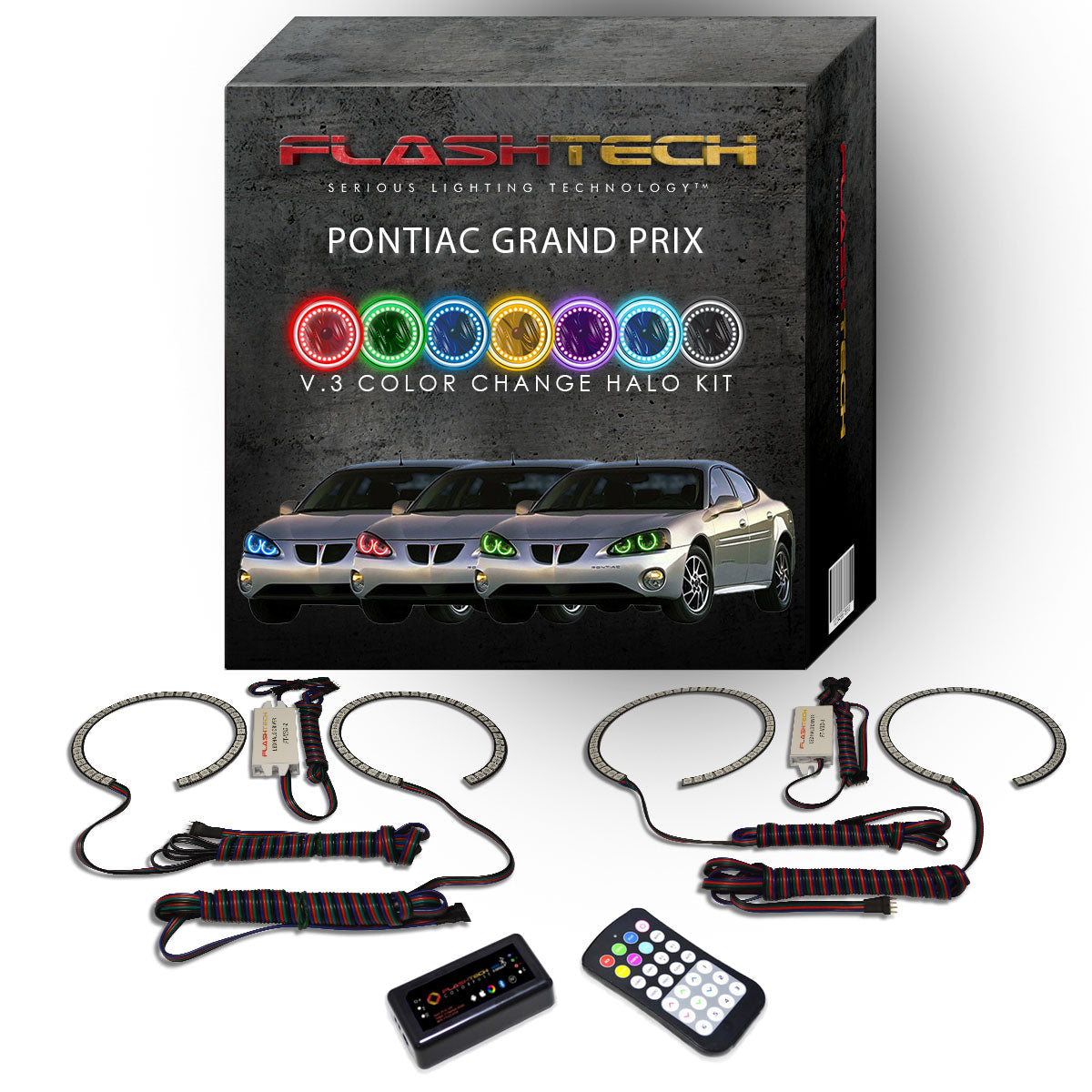 Pontiac-Grand Prix-2004, 2005, 2006, 2007, 2008-LED-Halo-Headlights-RGB-RF Remote-PO-GP0408-V3HRF