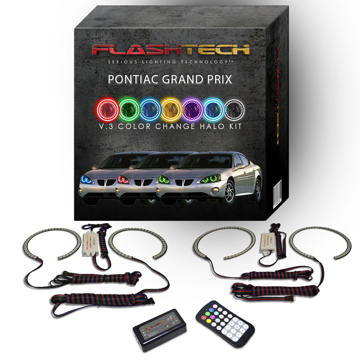 Pontiac-Grand Prix-2004, 2005, 2006, 2007, 2008-LED-Halo-Headlights-RGB-RF Remote-PO-GP0408-V3HRF