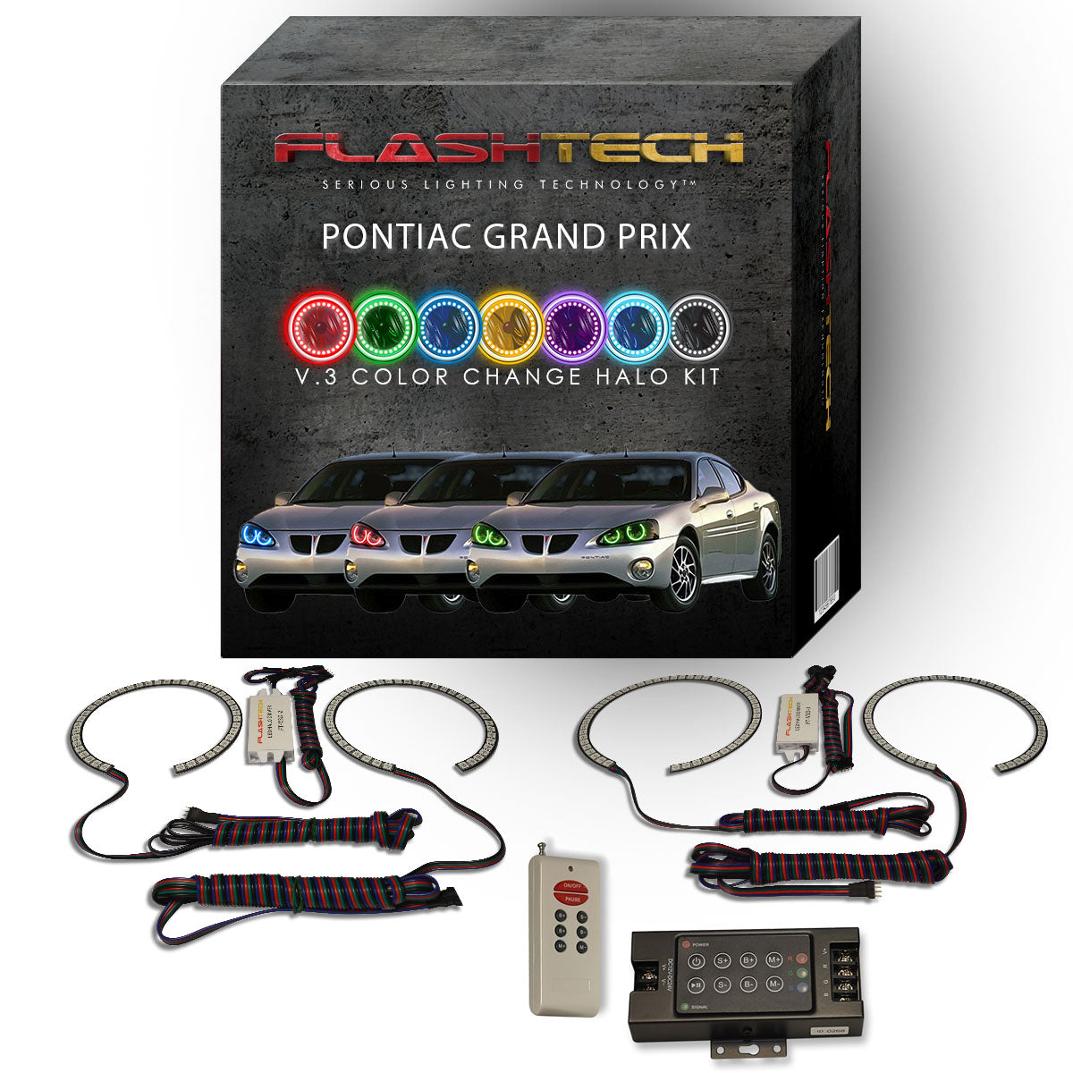 Pontiac-Grand Prix-2004, 2005, 2006, 2007, 2008-LED-Halo-Headlights-RGB-IR Remote-PO-GP0408-V3HIR