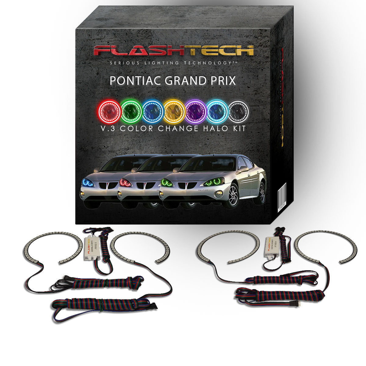 Pontiac-Grand Prix-2004, 2005, 2006, 2007, 2008-LED-Halo-Headlights-RGB-No Remote-PO-GP0408-V3H