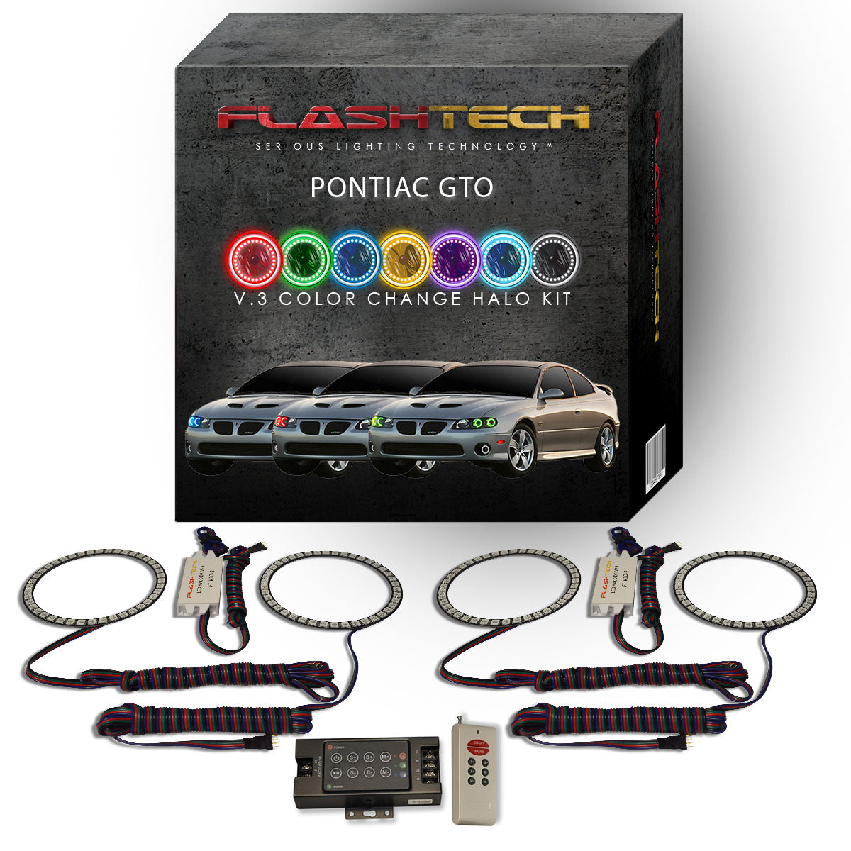 Pontiac-GTO-2004, 2005, 2006-LED-Halo-Headlights-RGB-IR Remote-PO-GT0406-V3HIR