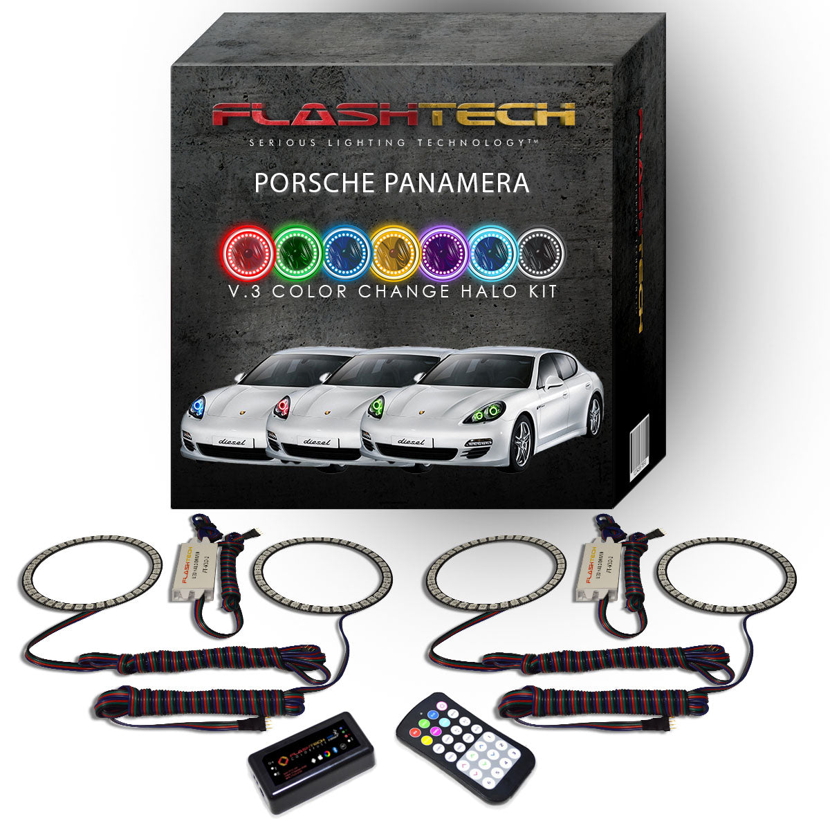 Porsche-Panamera-2010, 2011, 2012, 2013-LED-Halo-Headlights-RGB-RF Remote-PR-PA1013-V3HRF