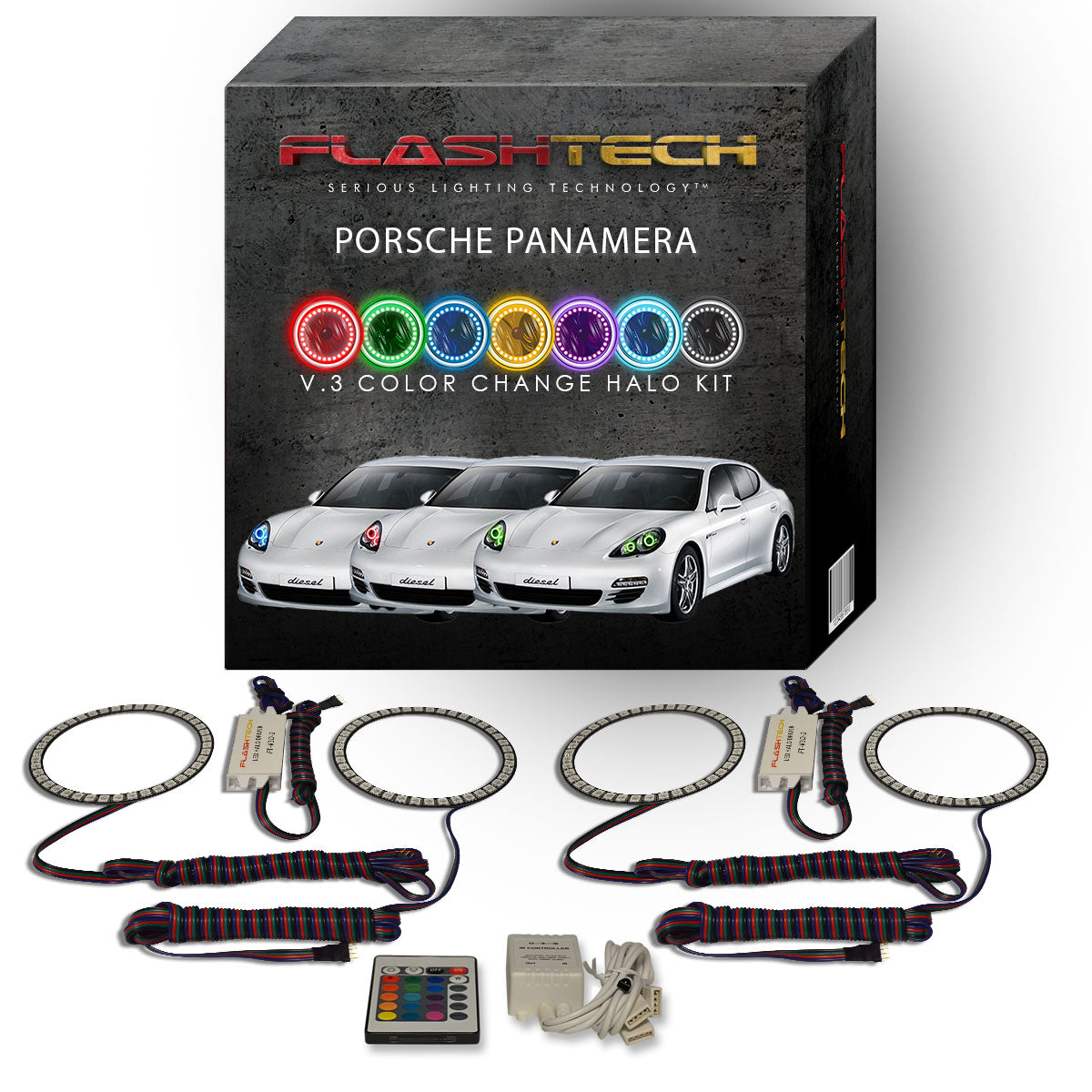 Porsche-Panamera-2010, 2011, 2012, 2013-LED-Halo-Headlights-RGB-Bluetooth RF Remote-PR-PA1013-V3HBTRF
