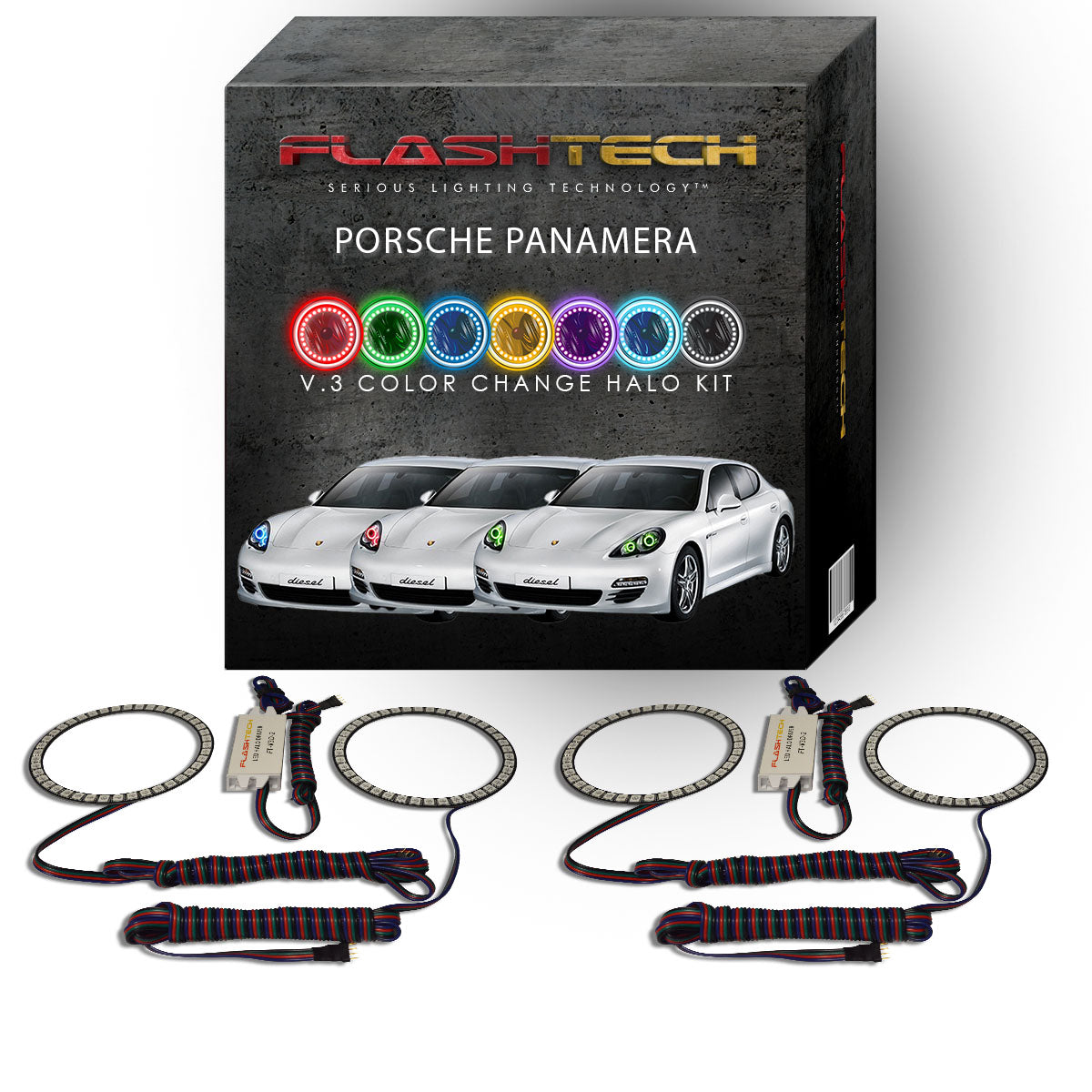 Porsche-Panamera-2010, 2011, 2012, 2013-LED-Halo-Headlights-RGB-No Remote-PR-PA1013-V3H