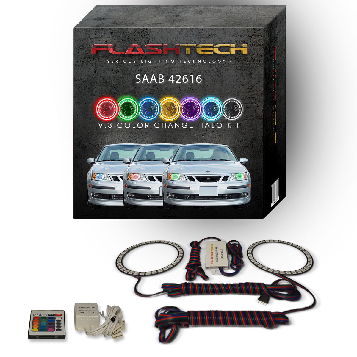 Saab-Sat Sep 03 2016 13:00:00 GMT+0800 (HKT)-2003, 2004, 2005, 2006, 2007-LED-Halo-Headlights-RGB-Bluetooth RF Remote-SA-930307-V3HBTRF