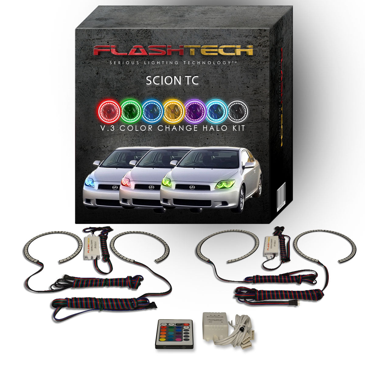 Scion-tC-2005, 2006, 2007-LED-Halo-Headlights-RGB-Bluetooth RF Remote-SC-TC0507-V3HBTRF