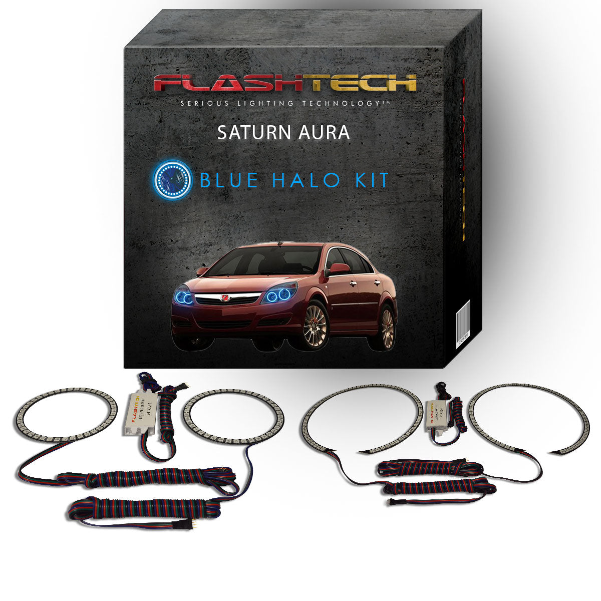 Saturn-Aura-2007, 2008, 2009-LED-Halo-Headlights-RGB-Bluetooth RF Remote-ST-AU0709-V3HBTRF