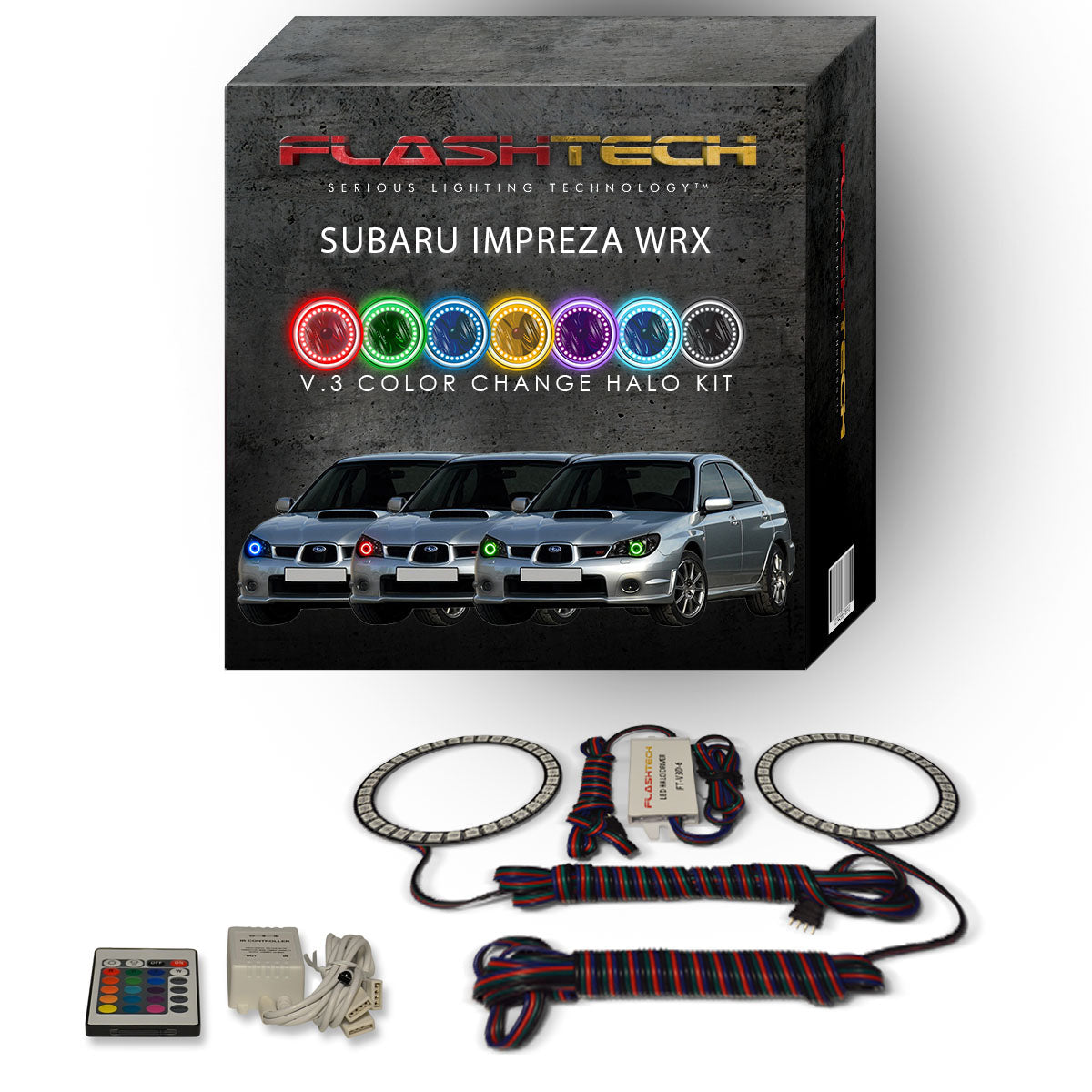 Subaru-Impreza-2006, 2007-LED-Halo-Headlights-RGB-Bluetooth RF Remote-SU-WR0607-V3HBTRF