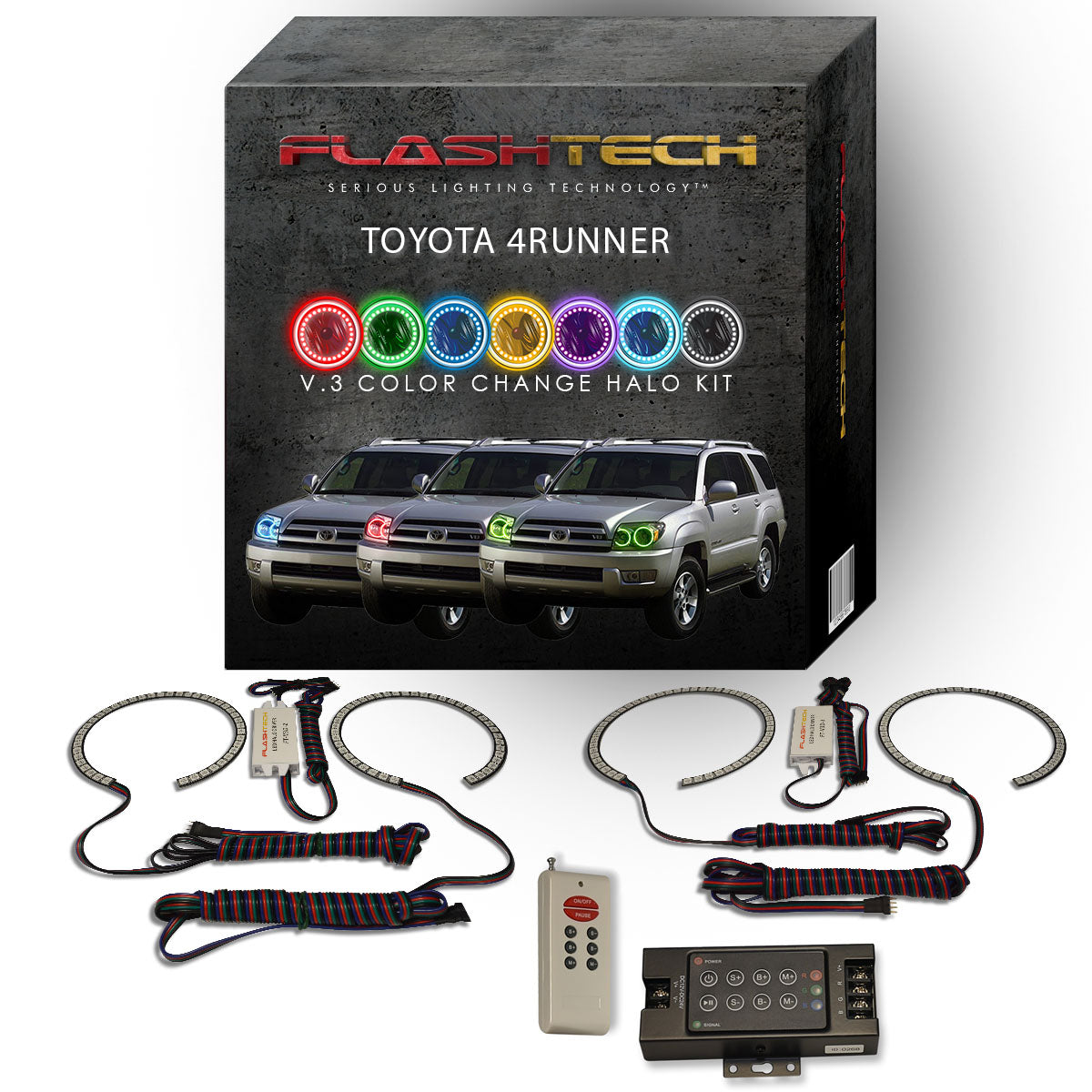 Toyota-4Runner-2003, 2004, 2005-LED-Halo-Headlights-RGB-IR Remote-TO-4R0305-V3HIR