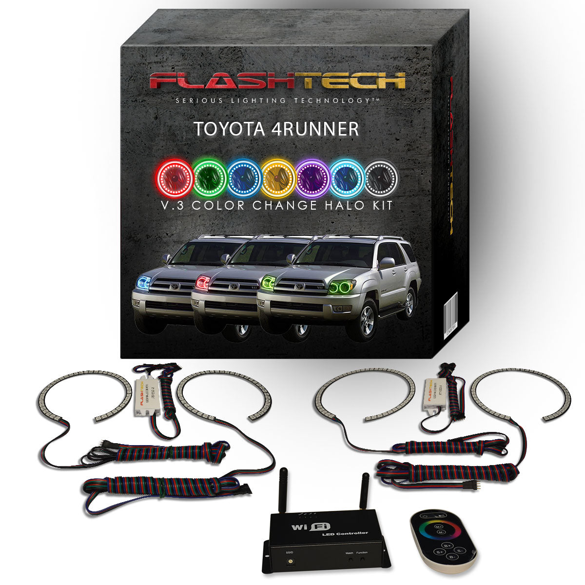 Toyota-4Runner-2003, 2004, 2005-LED-Halo-Headlights-RGB-IR Remote-TO-4R0305-V3HIR